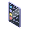 Modern tablet displaying colorful data and information in isometric view Royalty Free Stock Photo