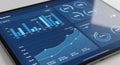 A modern tablet displaying a comprehensive business analytics dashboard with various data visualizations Royalty Free Stock Photo