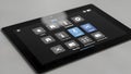 Smart Home Control Panel Tablet Screen with Icons for Lights, Thermostat, Security, Entertainment Royalty Free Stock Photo