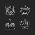 Modern tableware chalk white icons set on dark background Royalty Free Stock Photo