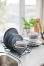 Modern tableware on the kitchen table Royalty Free Stock Photo