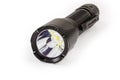 Modern tactical electric LED flashlight on a white background Royalty Free Stock Photo