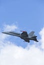 Modern tactical jet fighter flying close by. Royalty Free Stock Photo