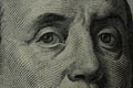 Close-up of Franklin's eye on a hundred dollar bill. Royalty Free Stock Photo