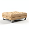 Modern Tan Leather Ottoman With Silver Legs