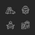 Modern taxi service chalk white icons set on black background