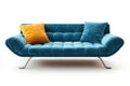 Modern Teal Velvet Sofa with Yellow Pillows A contemporary teal velvet sofa with tufted backrests and two decorative pillows