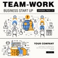 Modern team work pack. Thin line icons business works.