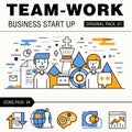 Modern team work pack. Thin line icons business works.