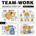 Modern team work pack. Thin line icons business works.