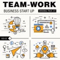 Modern team work pack. Thin line icons business works.