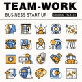 Modern team work pack. Thin line icons business works.