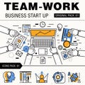 Modern team work pack. Thin line icons business works.