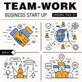 Modern team work pack. Thin line icons business works.