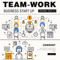 Modern team work pack. Thin line icons business works.