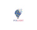 Modern Tech Bulb logo designs concept. Pixel Technology Bulb Idea logo desine.