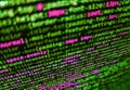 Modern tech. Computer programming source code. Hi-tech modern screen of data, digits and chars on monitor. Code on dark background Royalty Free Stock Photo