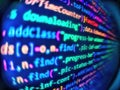 Modern tech. Hi-tech modern screen of data, digits and chars on monitor display. Big data storage and cloud computing