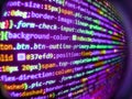 Modern tech. Programming code screen of software development. Programmer developer screen. Software development. Blue green cyan Royalty Free Stock Photo