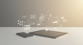 Modern Tech: Tablet and Smartphone with Data Visualization Overlays Royalty Free Stock Photo