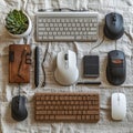 Modern Tech Workspace Flat Lay with Keyboards and Mice Royalty Free Stock Photo