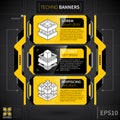 Modern techno layout with three banners and decorative elements.