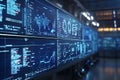 Modern technological control room showing global business analytics data Royalty Free Stock Photo