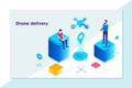 Modern technological delivery innovation - drone fast delivery concept,Landing page template. 3d vector isometric illustration