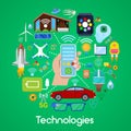 Modern Technologies Icons Set with Smart House and Quadrocopter