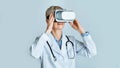 Modern technologies in medicine. Woman doctor in glasses of virtual reality