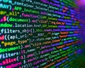 Modern technologies, web cascading design. Software developer programming code on computer monitor. Programming code abstract Royalty Free Stock Photo