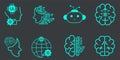 The modern of Technology of Artificial Intelligence Vector Line Icons Set. Face Recognition, Android, Humanoid Robotic concept