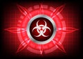 Modern technology biohazard button and light effect on red back