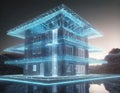 Modern building house hologram with a stunning digital smart home integration. Generated with AI Royalty Free Stock Photo