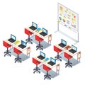 Modern technology class room with desks, chairs