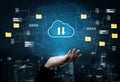 Modern Technology Concept of Cloud Computing with Data Transfer Symbols and Networking Elements Over a Digital World Royalty Free Stock Photo