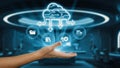 Modern Technology Concept Featuring Cloud Computing with Data Transfer Icons and Futuristic Background in a Digital Royalty Free Stock Photo