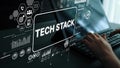 Modern Technology Concepts with Hands on Keyboard and Data Visualization in Background Displaying Tech Stack Elements Royalty Free Stock Photo