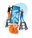 Modern technology criminal offender, hacker crack personal data, leaked information password, login flat vector
