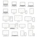 Modern technology devices outline collection with various computers, tablets, and smartphones for digital concepts Royalty Free Stock Photo