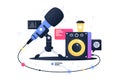 Modern technology icon of microphone connecting with subwoofer speaker. Royalty Free Stock Photo