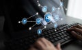 Modern Technology Interface with Icons Representing Digital Networking, Data Exchange, and User Interaction on Computer Royalty Free Stock Photo