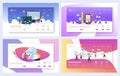Modern Technology Landing Page Template Set. Business People Characters Mobile App Development, Cloud Storage