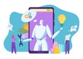 Modern technology robot automatic customer support, tiny character technical assistance flat vector illustration Royalty Free Stock Photo