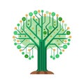 Modern technology tree illustration with circuit board branches and stylized leaves on a white background Royalty Free Stock Photo