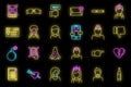 Modern teen problems icons set vector neon Royalty Free Stock Photo