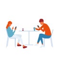 Modern teenage friends or couple using smartphones and getting distracted Royalty Free Stock Photo