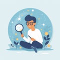 Modern Teenager Detective, Minimal Flat Vector Icon with Magnifying Glass and Cash Royalty Free Stock Photo