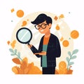 Modern Teenager Detective, Minimal Flat Vector Icon with Magnifying Glass and Cash Royalty Free Stock Photo