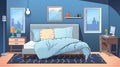 Modern teenager room interior with comfortable bed and beautiful pictures. generative ai Royalty Free Stock Photo